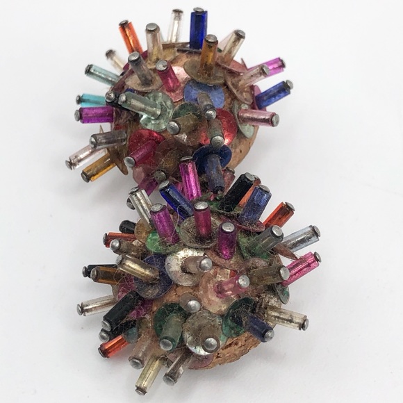 Vintage Blown Glass Bead Safety Pin Brooch 5” - Etsy Vintage Sequin Glass Bead Atomic Cork Brooch Pin.